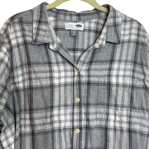 Old Navy Womens Button Up Shirt XXL Gray White Plaid Lightweight Flannel - Picture 2 of 5